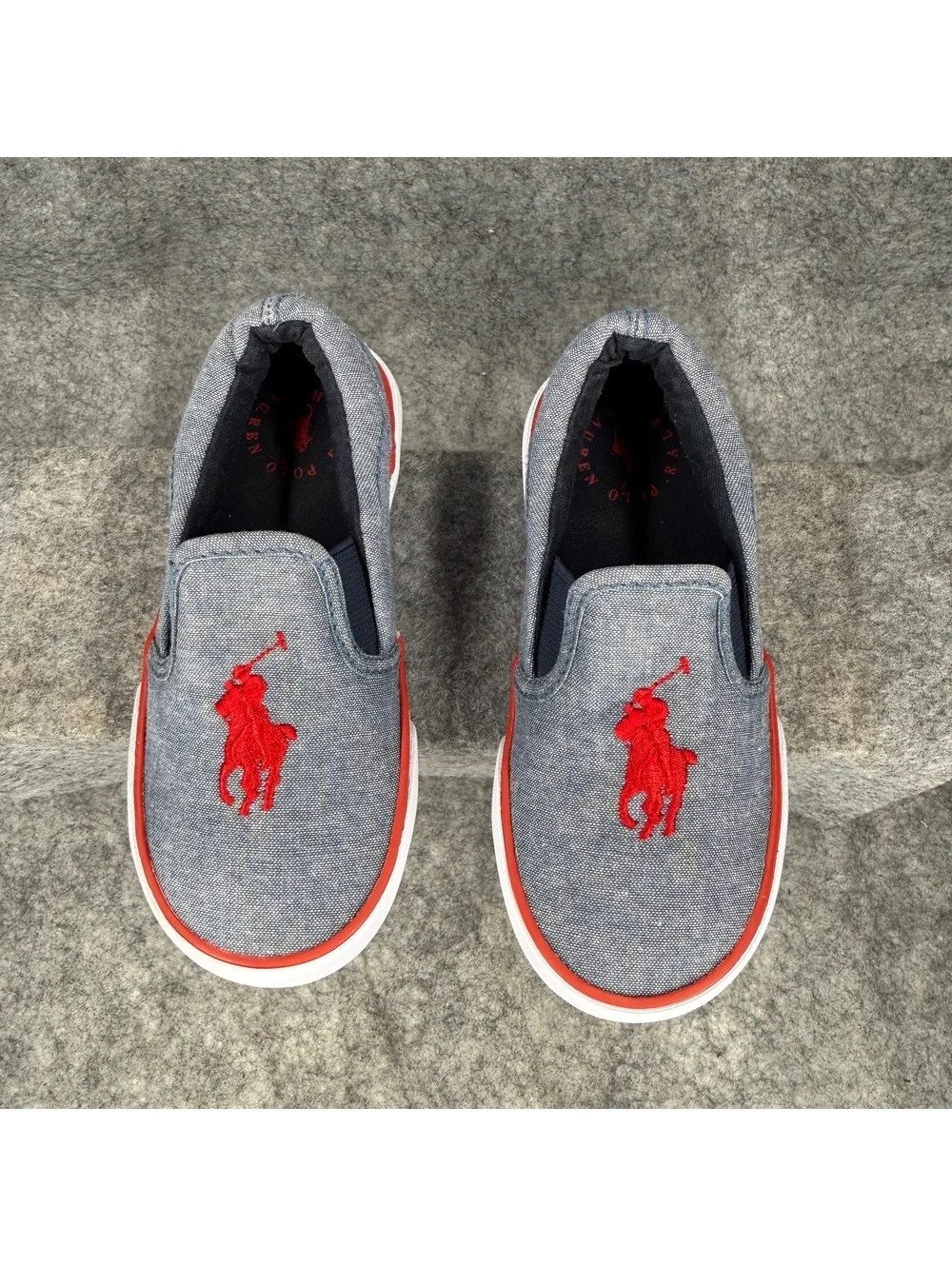 Polo Ralph Lauren Bal Harbour Slip On Shoes Blue Denim Red Toddler Size 9 206
